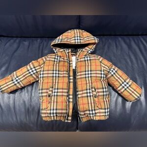 Burberry Black and Tan Hooded Down Jacket